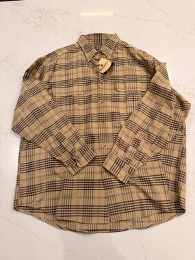 Woolrich Men’s XL Tan Plaid Button Front Long Sleeve Shirt 100% Cotton